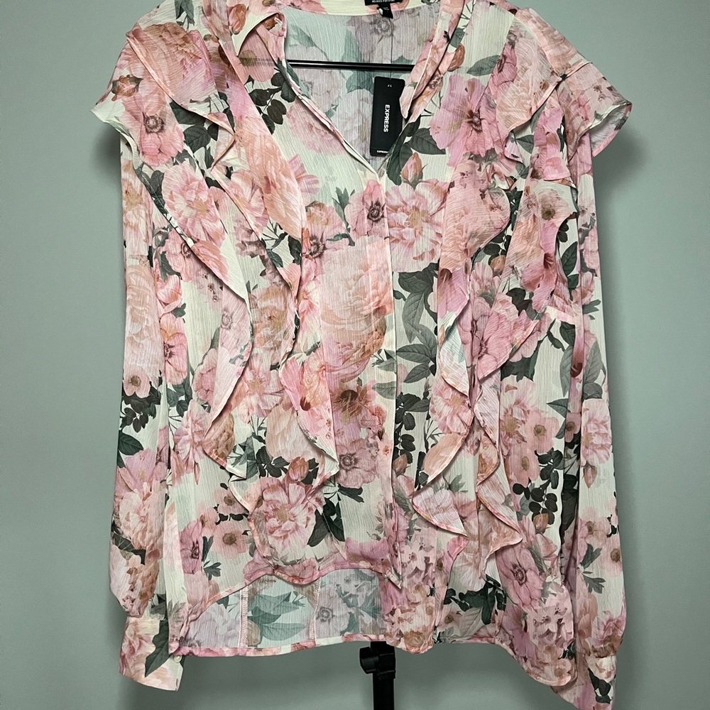 Express Pink and Green Floral Blouse